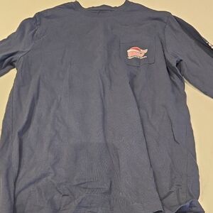 Vineyard Vines Blue Long Sleeve Tee with Whale Pocket